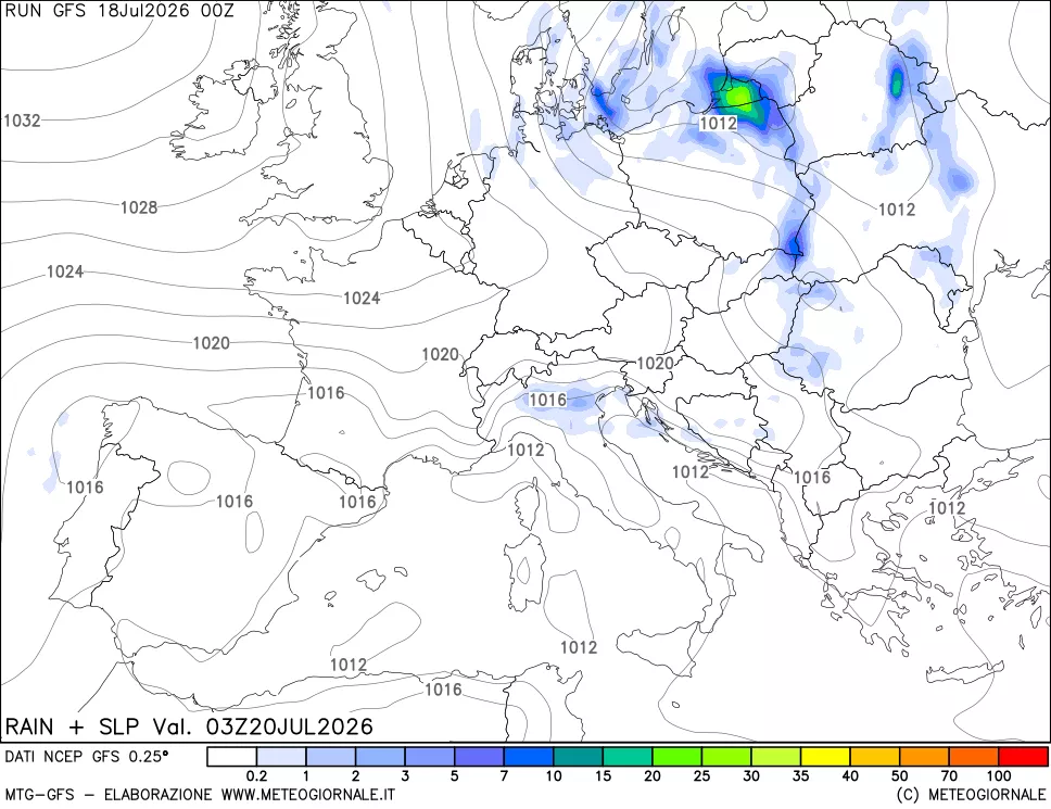 mappa Precipitazioni e pressione SLM