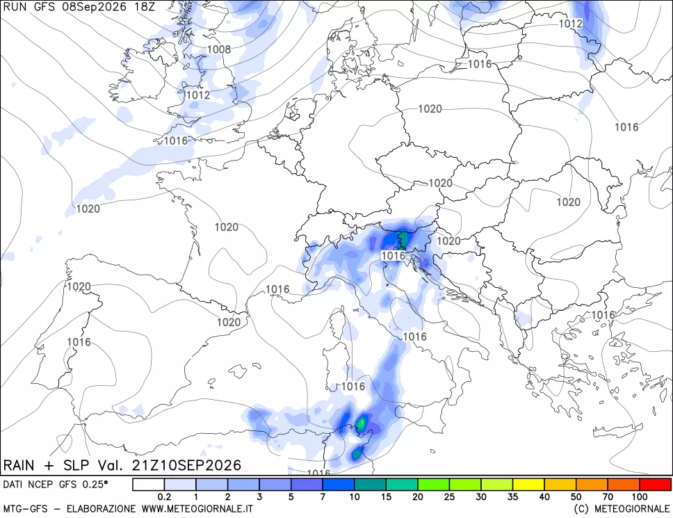 mappa Precipitazioni e pressione SLM