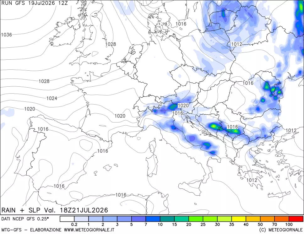 mappa Precipitazioni e pressione SLM