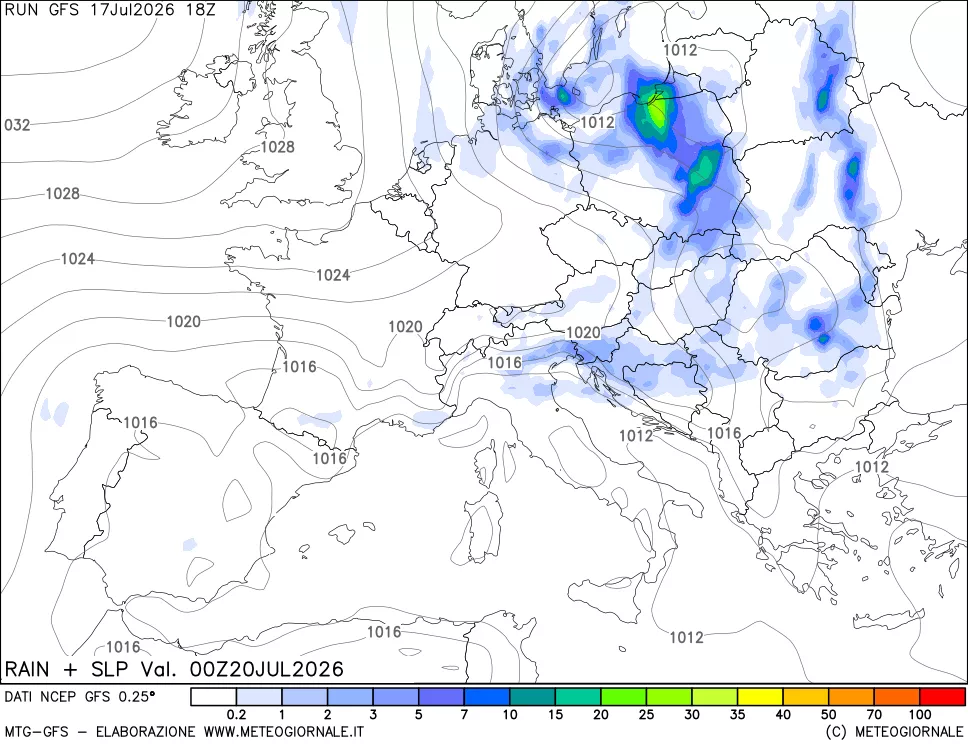 mappa Precipitazioni e pressione SLM