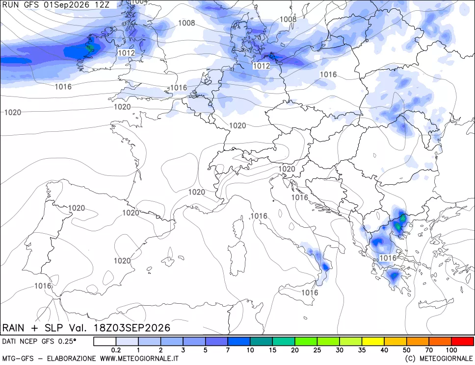 mappa Precipitazioni e pressione SLM