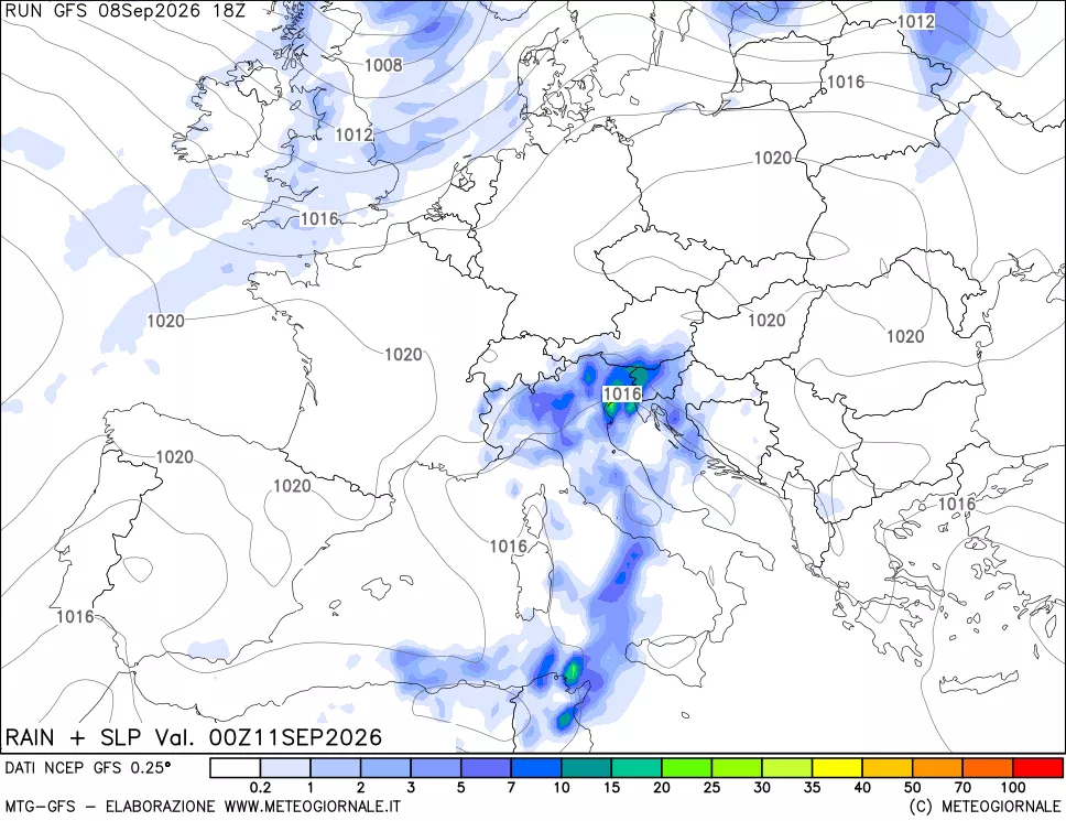 mappa Precipitazioni e pressione SLM