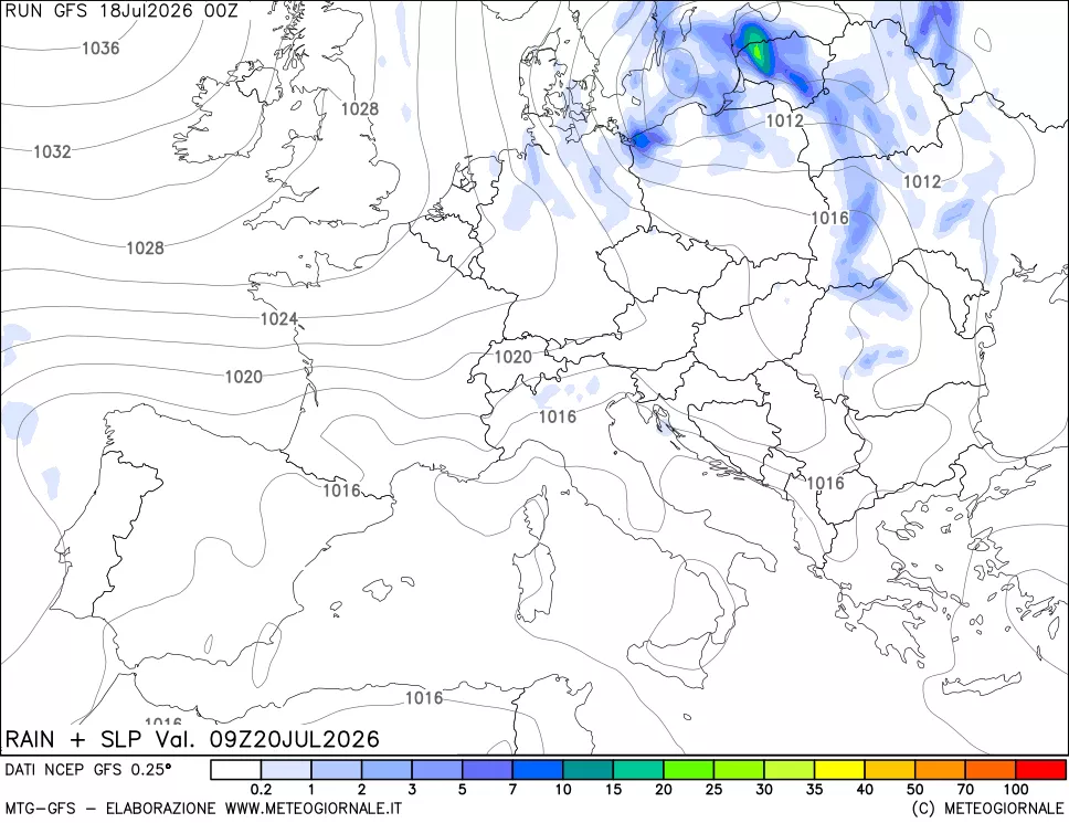 mappa Precipitazioni e pressione SLM