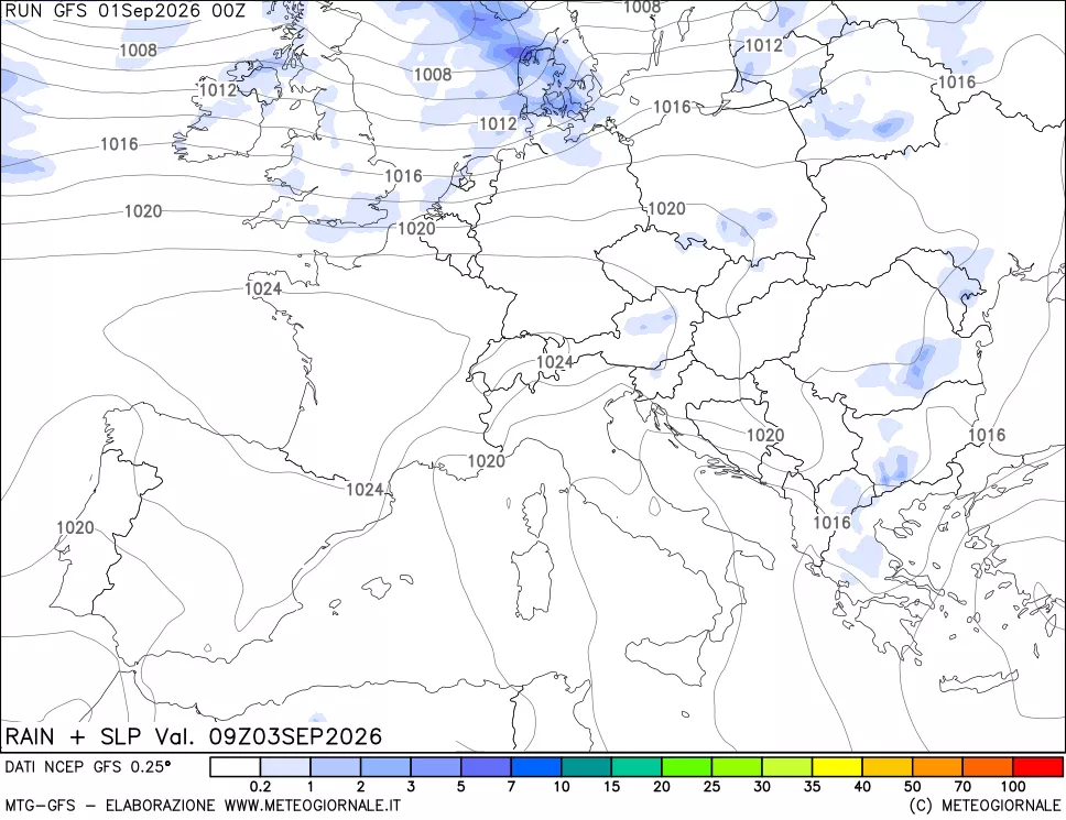 mappa Precipitazioni e pressione SLM