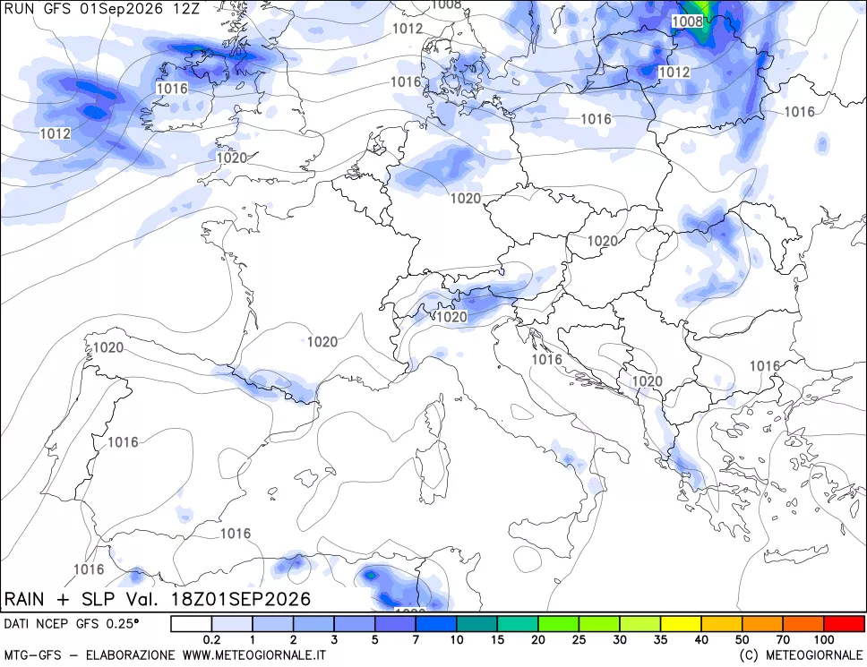 mappa Precipitazioni e pressione SLM