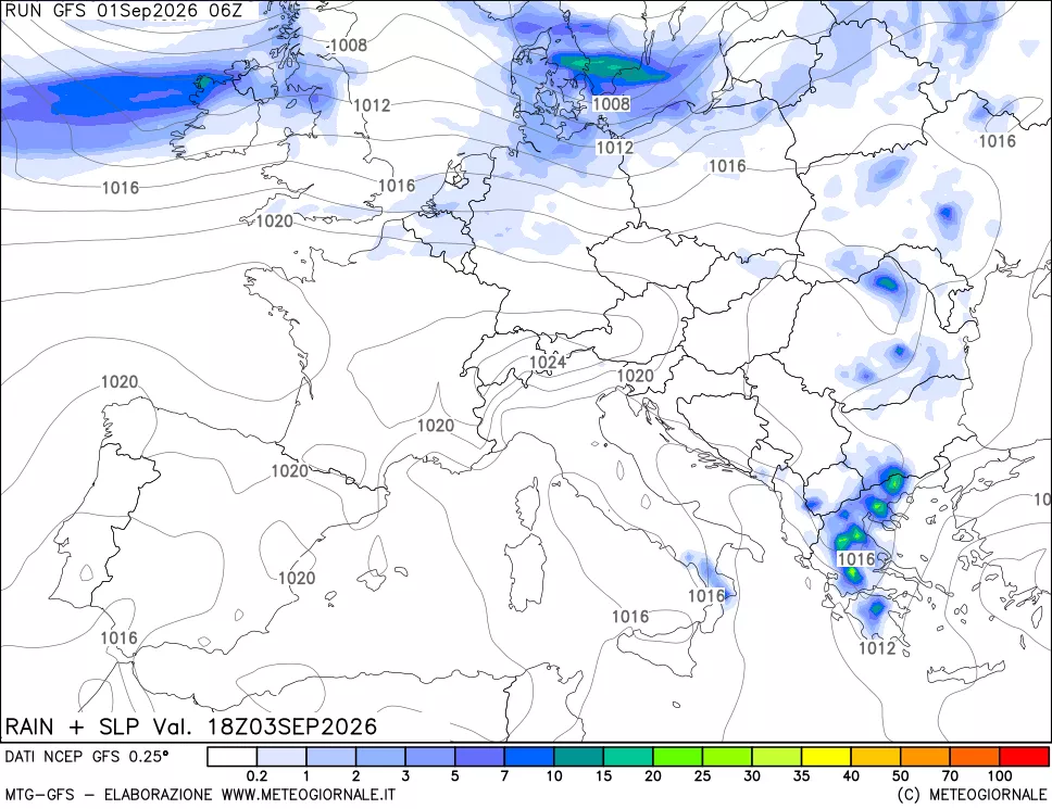 mappa Precipitazioni e pressione SLM