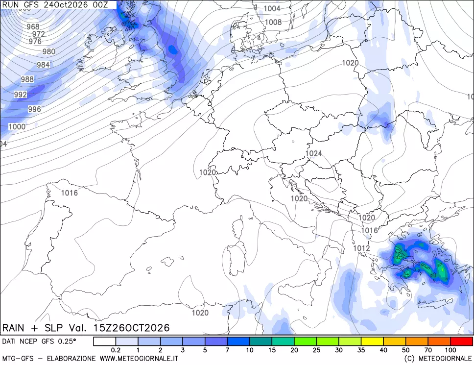 mappa Precipitazioni e pressione SLM
