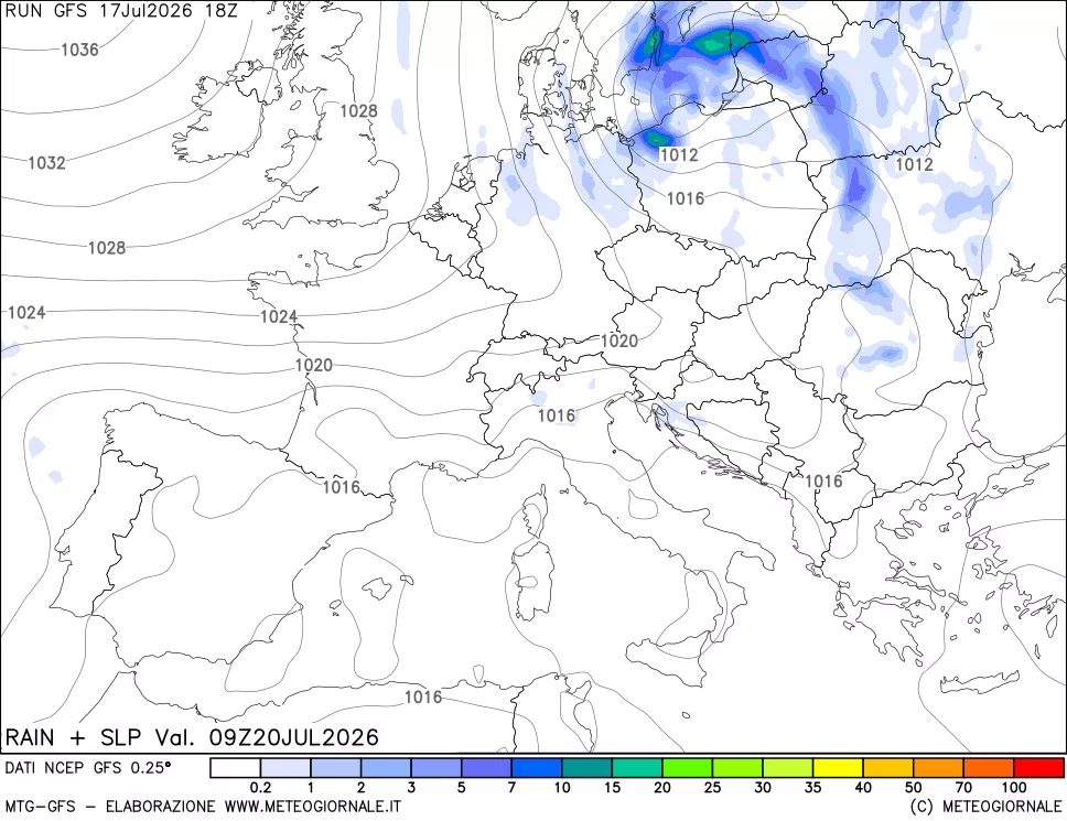 mappa Precipitazioni e pressione SLM