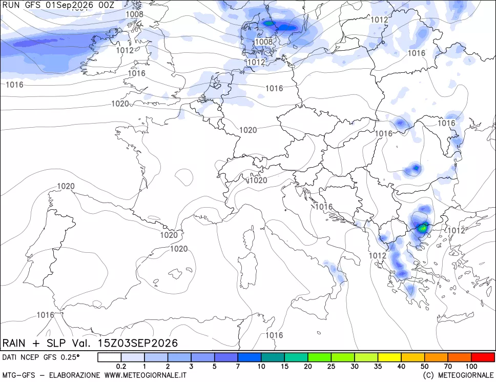 mappa Precipitazioni e pressione SLM