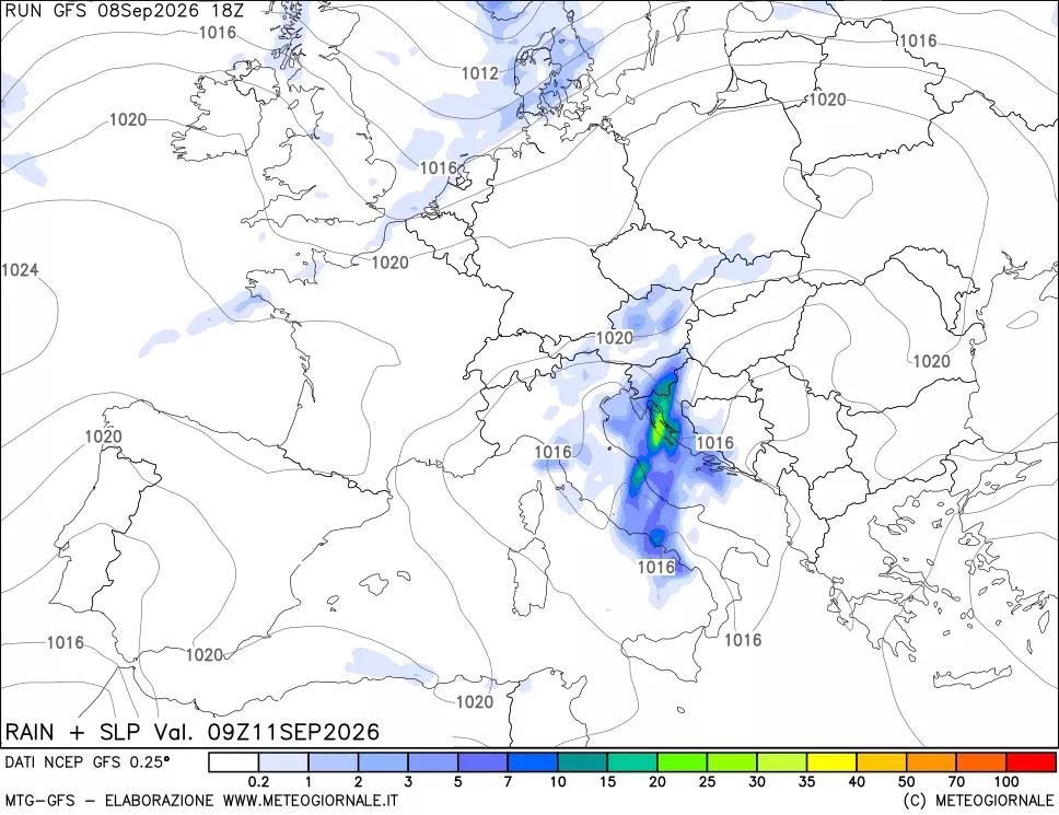 mappa Precipitazioni e pressione SLM