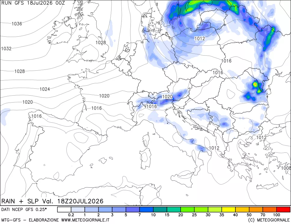 mappa Precipitazioni e pressione SLM