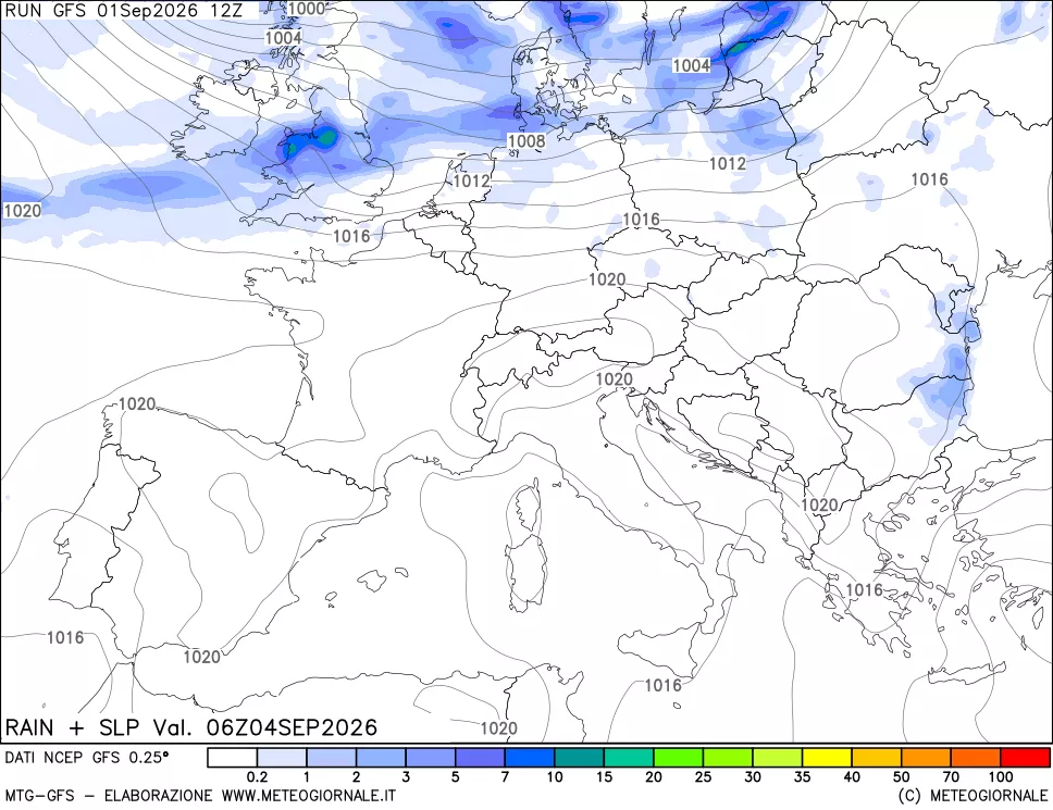 mappa Precipitazioni e pressione SLM