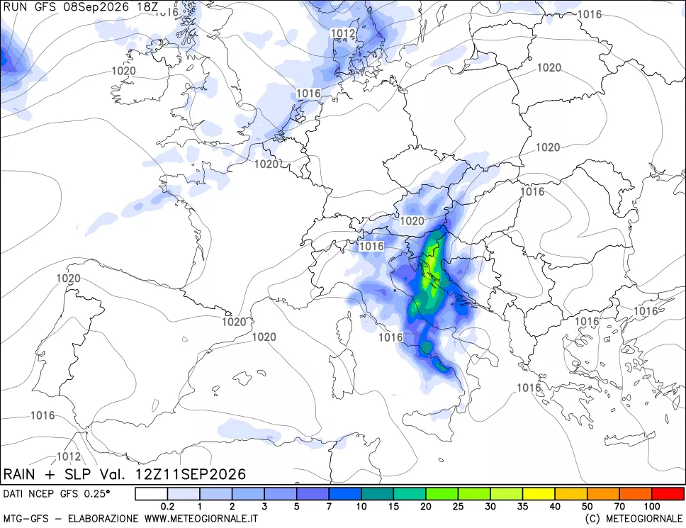 mappa Precipitazioni e pressione SLM