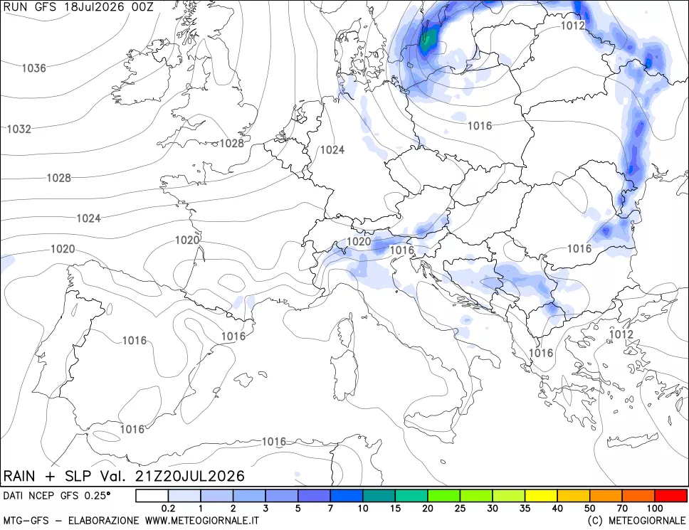 mappa Precipitazioni e pressione SLM