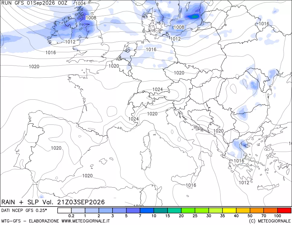 mappa Precipitazioni e pressione SLM