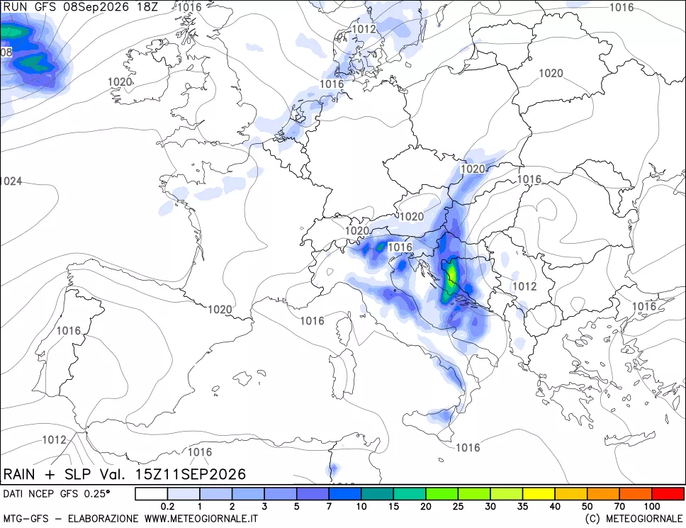 mappa Precipitazioni e pressione SLM