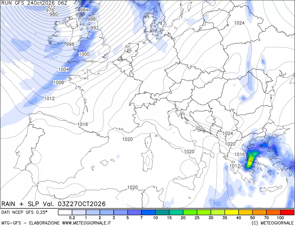 mappa Precipitazioni e pressione SLM