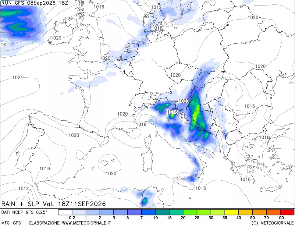 mappa Precipitazioni e pressione SLM