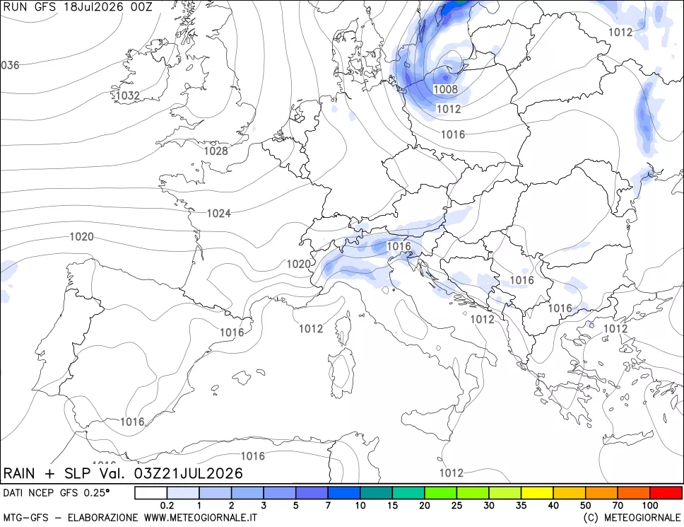 mappa Precipitazioni e pressione SLM