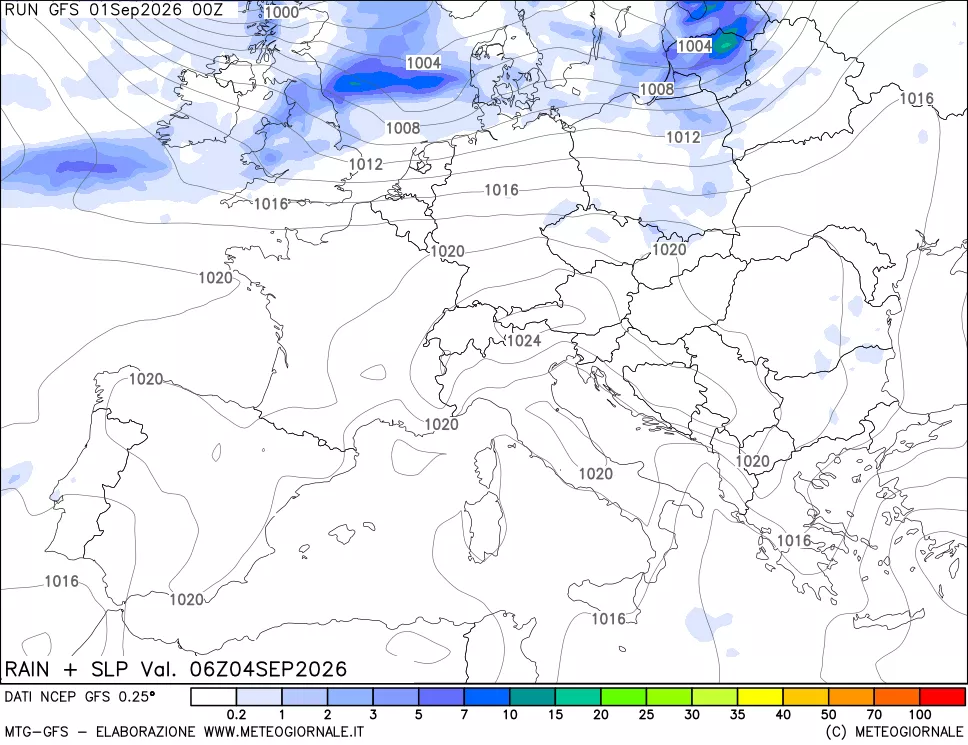 mappa Precipitazioni e pressione SLM