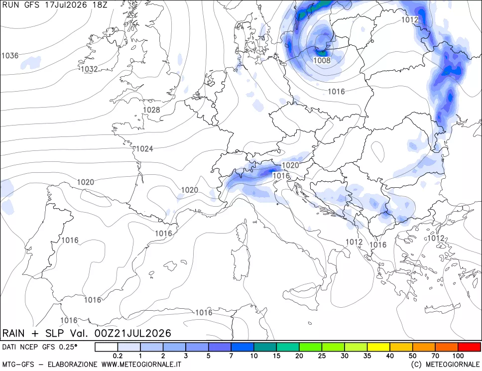 mappa Precipitazioni e pressione SLM