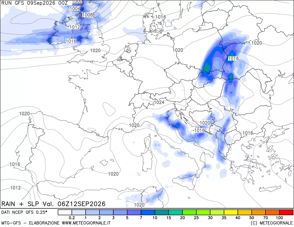 mappa Precipitazioni e pressione SLM
