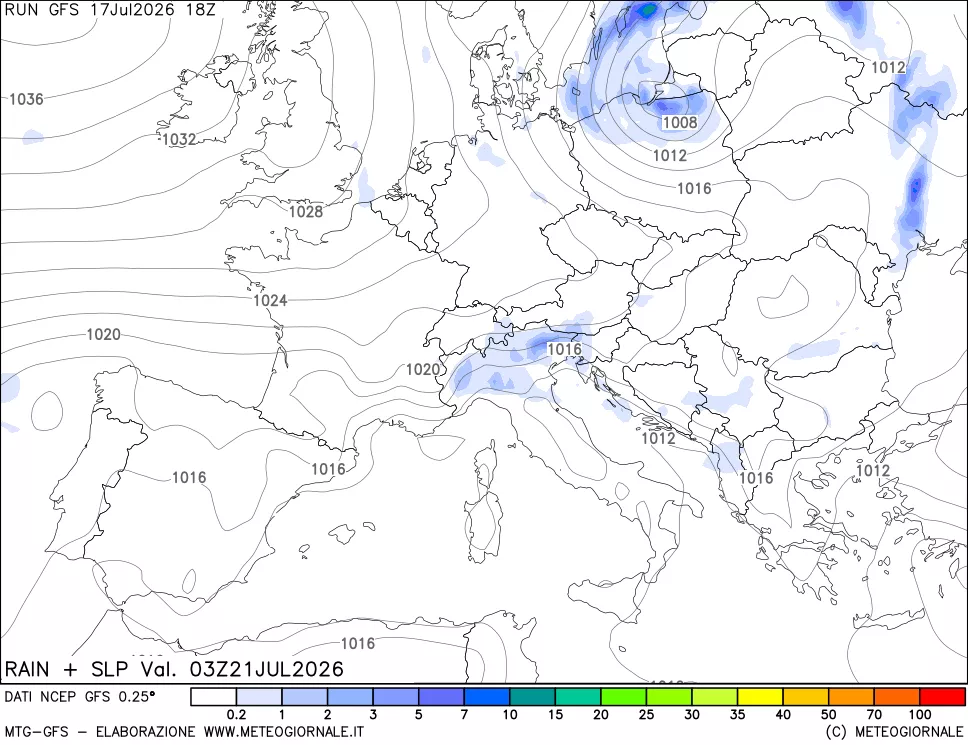 mappa Precipitazioni e pressione SLM