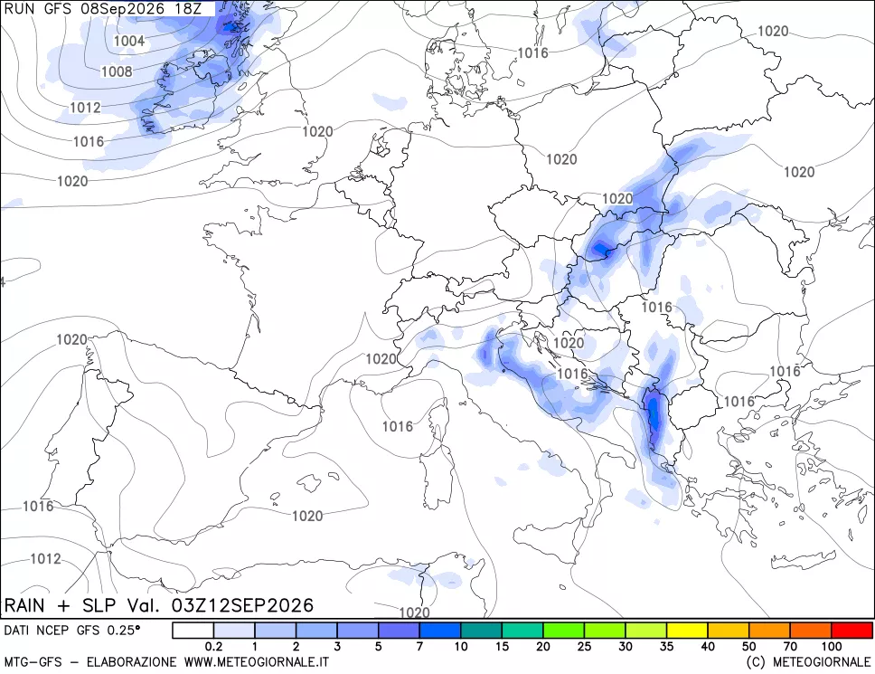 mappa Precipitazioni e pressione SLM