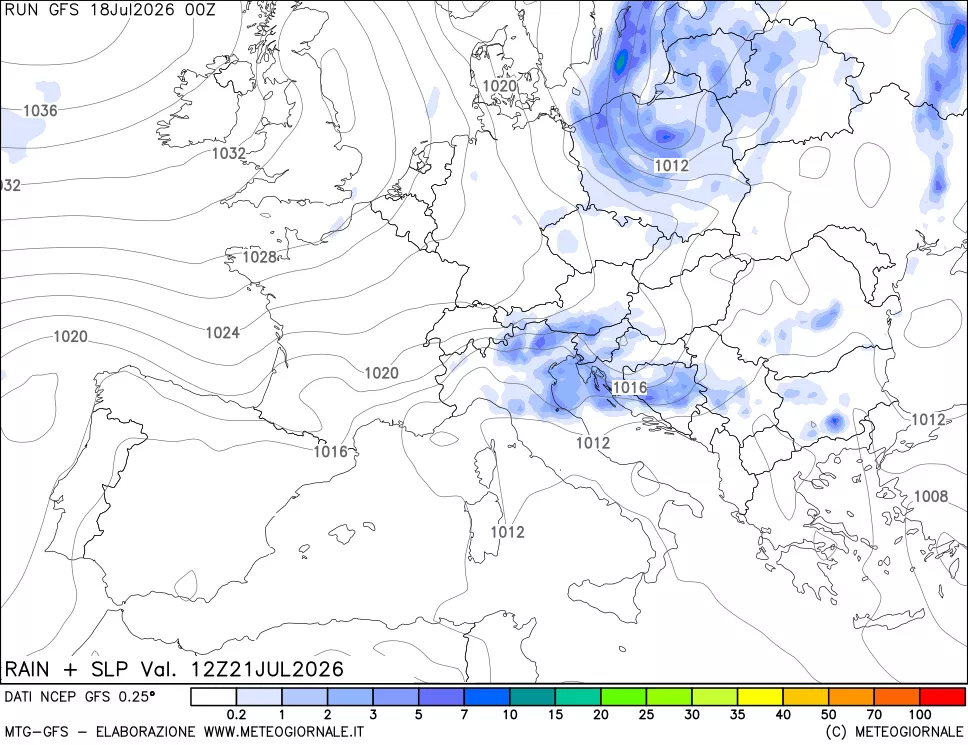 mappa Precipitazioni e pressione SLM