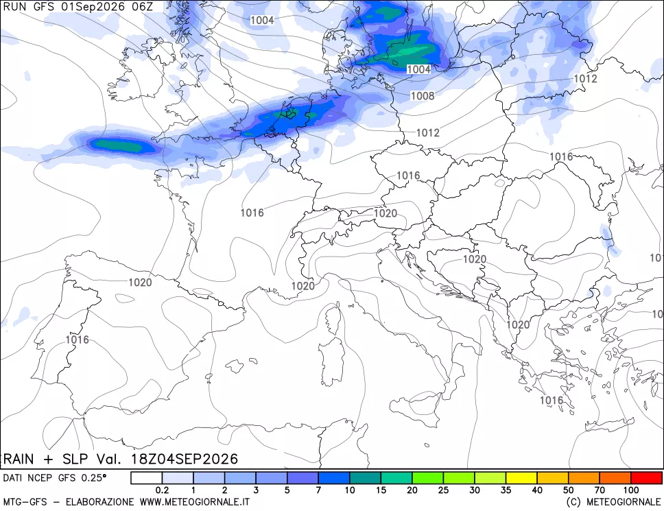 mappa Precipitazioni e pressione SLM
