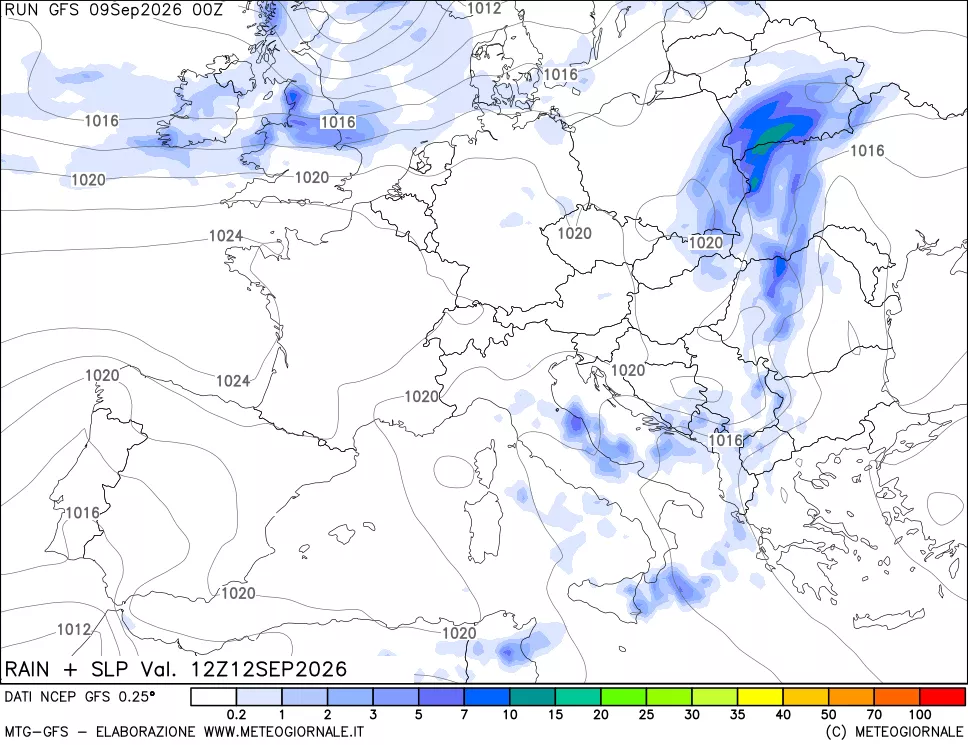 mappa Precipitazioni e pressione SLM