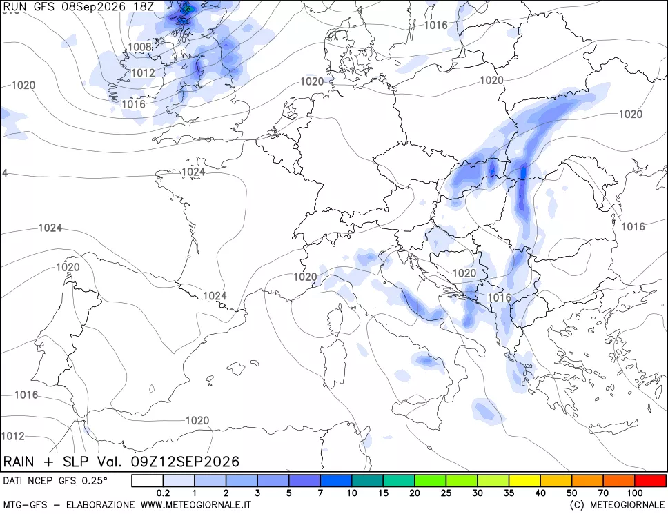 mappa Precipitazioni e pressione SLM