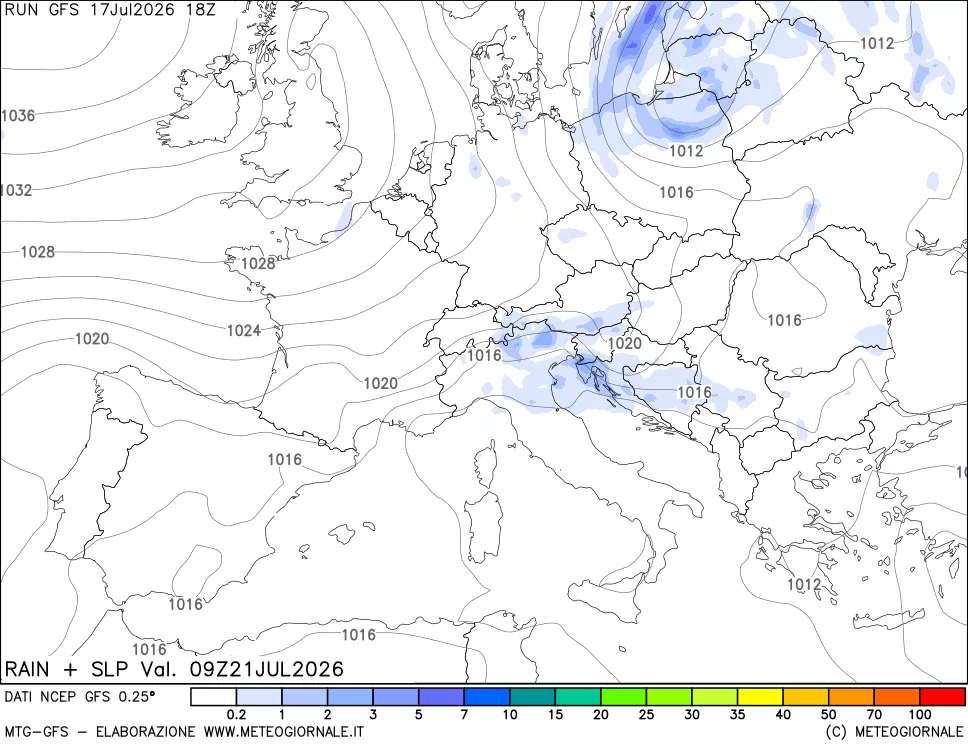 mappa Precipitazioni e pressione SLM