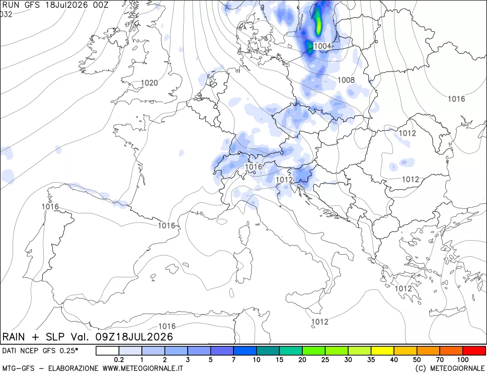 mappa Precipitazioni e pressione SLM