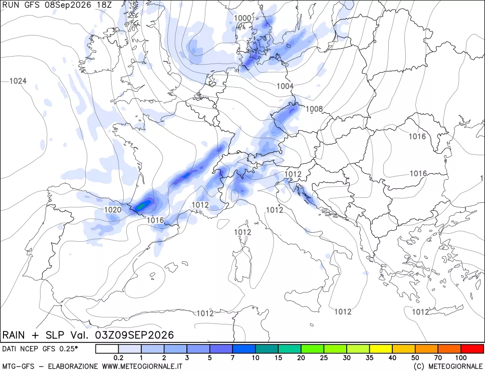 mappa Precipitazioni e pressione SLM
