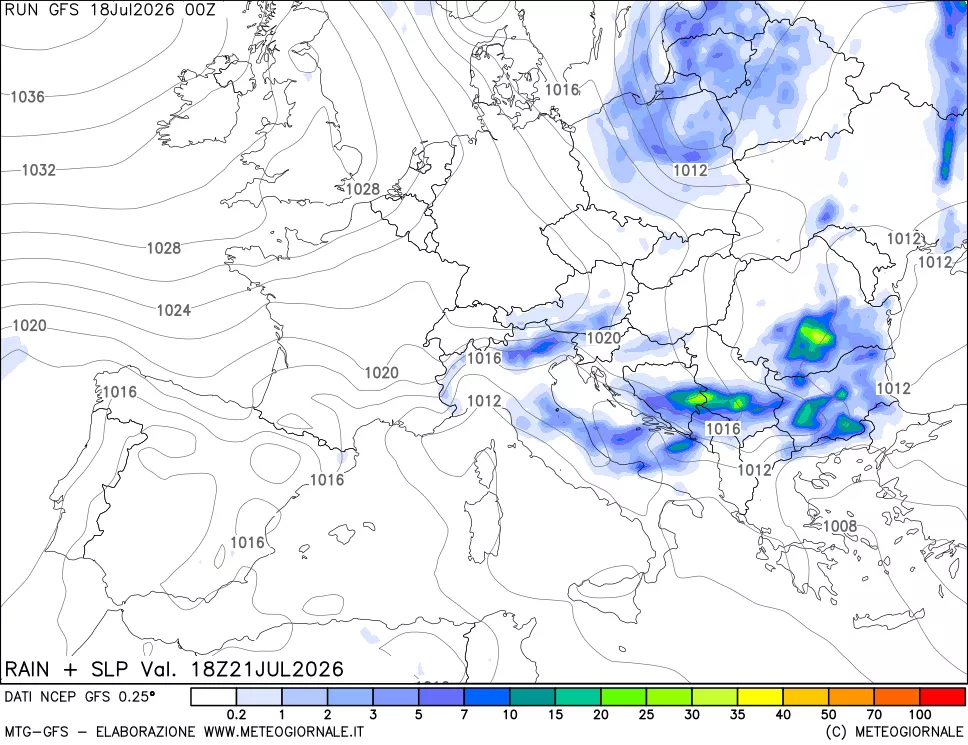 mappa Precipitazioni e pressione SLM