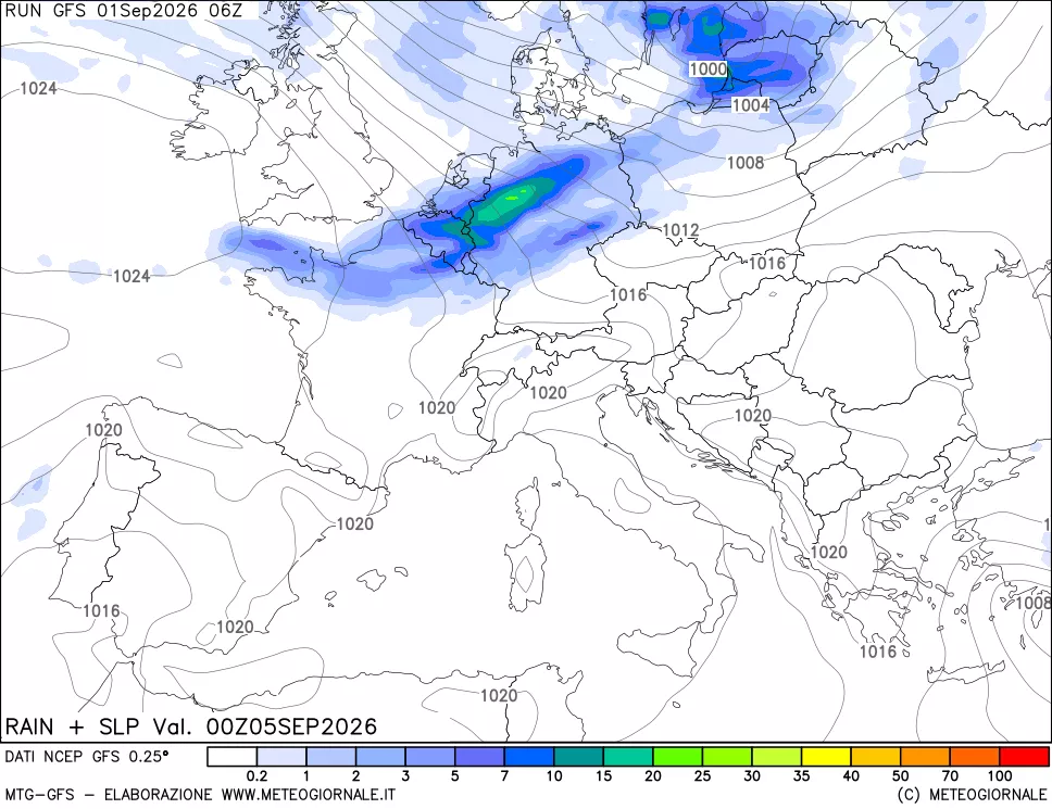 mappa Precipitazioni e pressione SLM