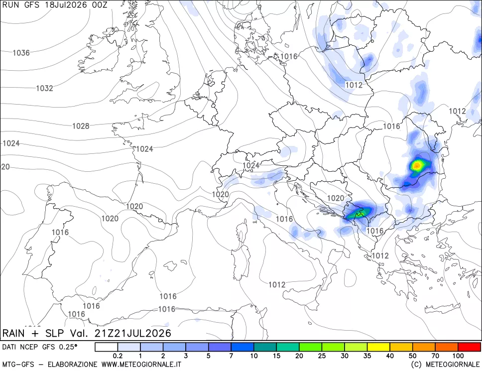 mappa Precipitazioni e pressione SLM