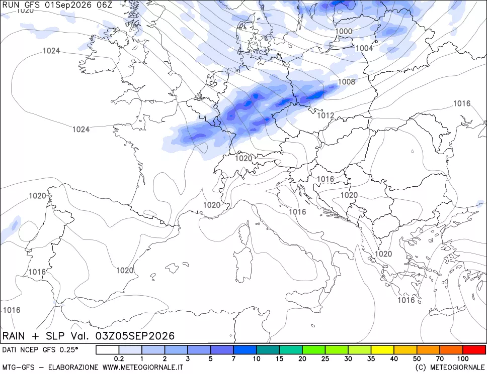 mappa Precipitazioni e pressione SLM