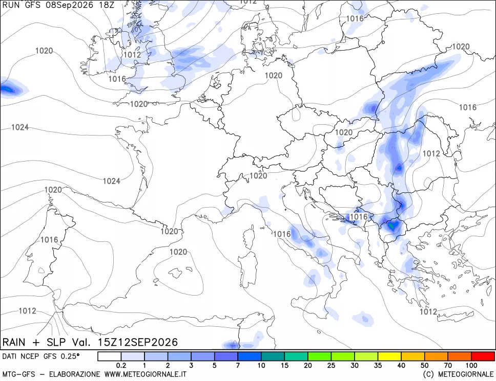 mappa Precipitazioni e pressione SLM