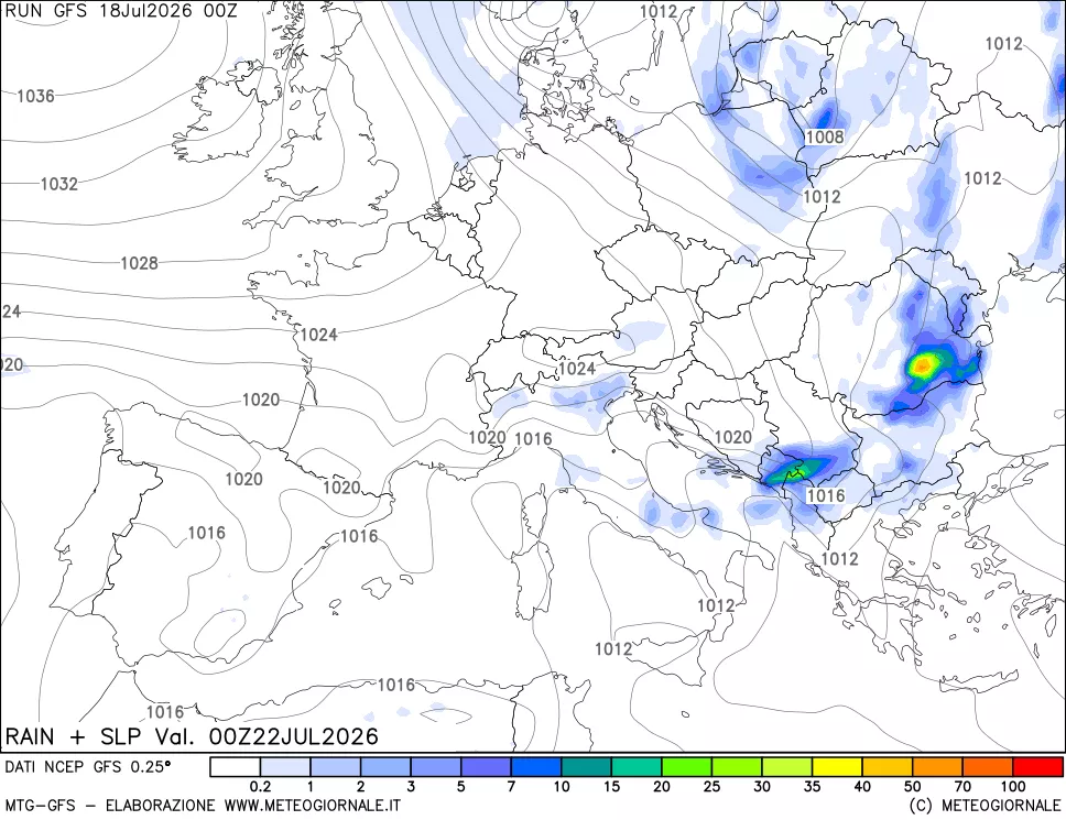 mappa Precipitazioni e pressione SLM