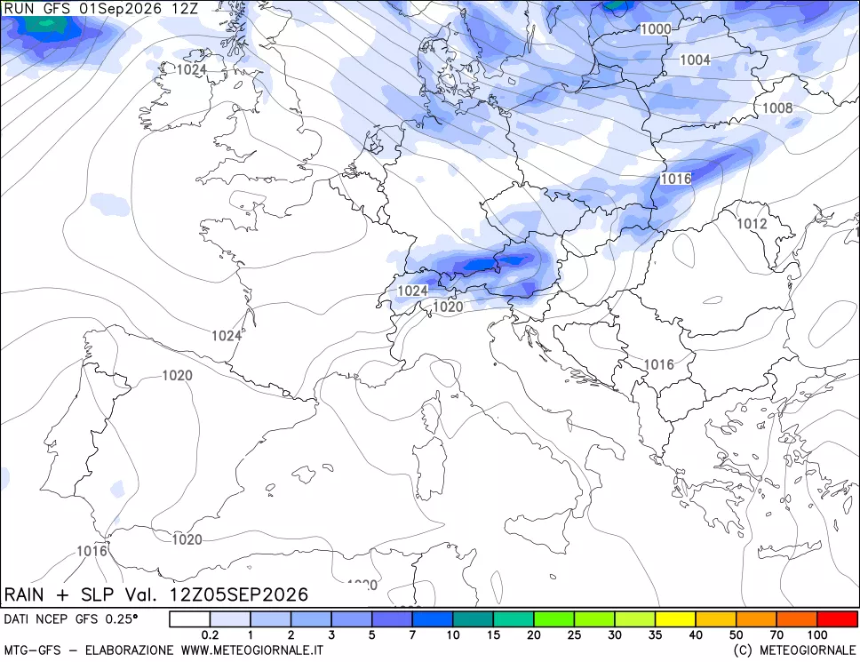 mappa Precipitazioni e pressione SLM