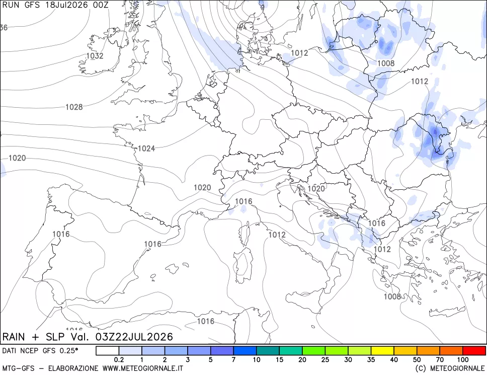 mappa Precipitazioni e pressione SLM