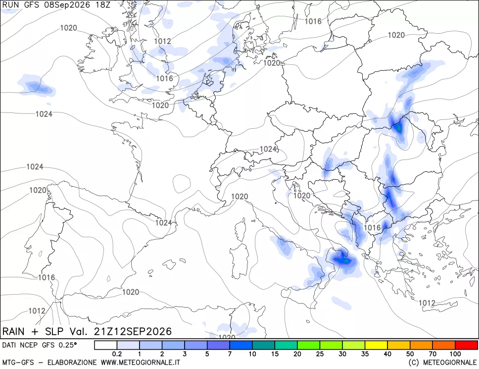 mappa Precipitazioni e pressione SLM