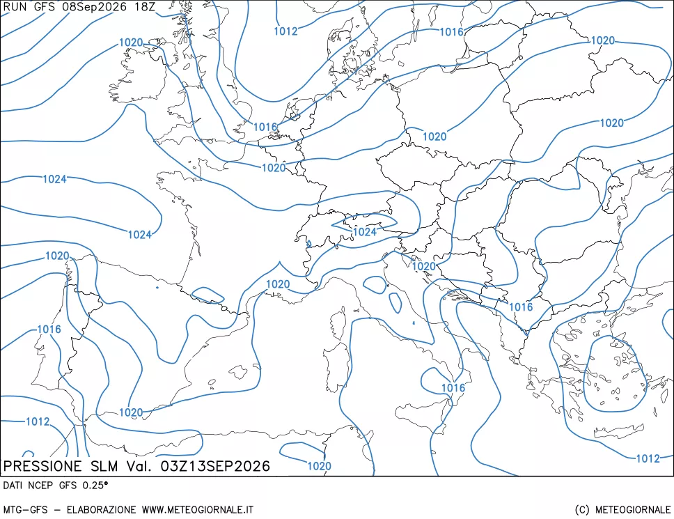 mappa Pressione sul livello del mare