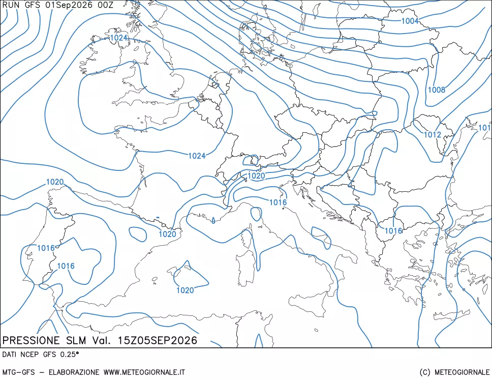 mappa Pressione sul livello del mare
