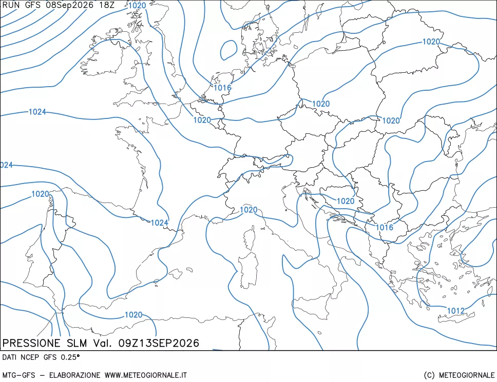 mappa Pressione sul livello del mare