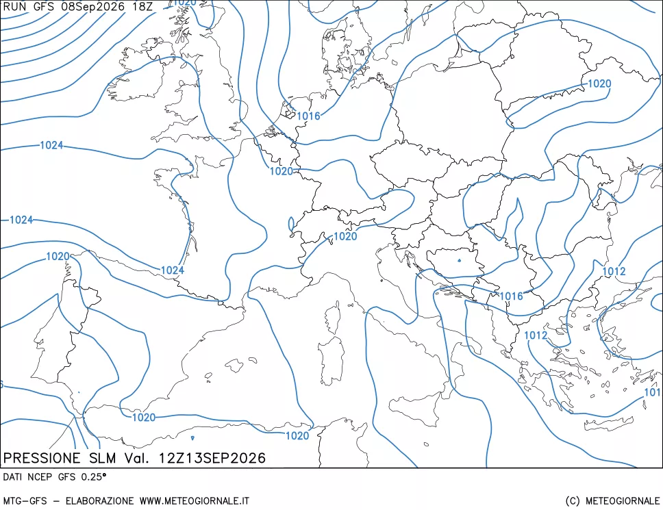 mappa Pressione sul livello del mare