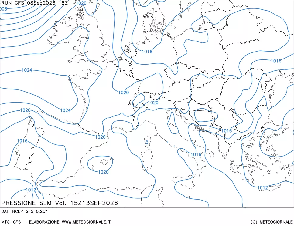 mappa Pressione sul livello del mare