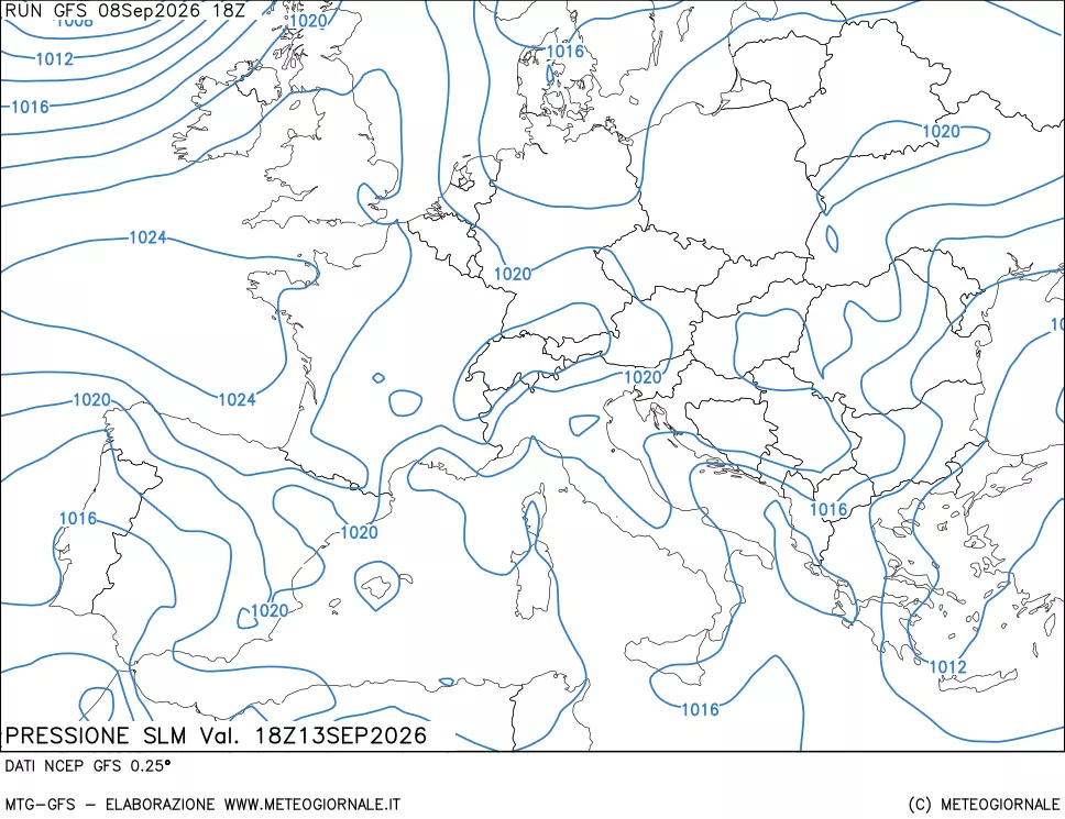 mappa Pressione sul livello del mare